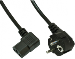 Power cord, Europe, german schuko-style plug, angled on C13-plug, angled, black, 1.5 m