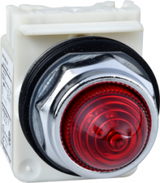 Signal light, illuminable, waistband round, red, front ring silver, mounting Ø 30 mm, 9001KP1R9