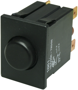 Pushbutton switch, 2 pole, black, unlit , 16 (4) A/250 VAC, mounting Ø 15.5 mm, IP54, 1661.5201