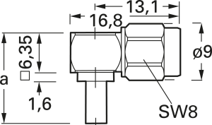 SMA plug 50 Ω, RG-142, RG-223/U, angled, 100027636