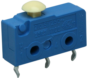 Subminiature snap-action switch, On-On, PCB connection, pin plunger, 1.5 N, 2 (0.5) A/250 VAC, IP40