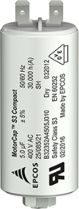 Motor film capacitor, 10 µF, ±5 %, 450 V (AC), PP, B32352A4106J030