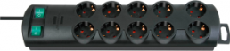 Outlet strip, 10-way, 2 m, 16 A, with surge protection, black