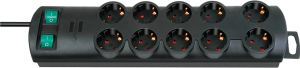 Outlet strip, 10-way, 2 m, 16 A, with surge protection, black, 1 15330 0 120