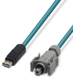 USB patch cable, USB plug type A, straight to USB plug type B, straight, 5 m, blue