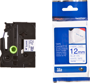 Labelling tape cartridge, 12 mm, tape white, font blue, 3 m, TZE-FA3