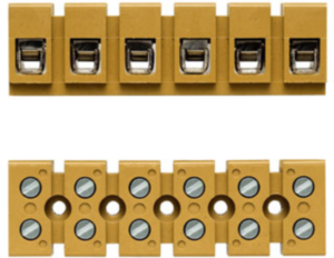 Terminal block, 6 pole, 6.5 mm², clamping points: 12, yellow, screw connection, 41 A