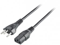 Device connection line, Switzerland, plug type J, straight on C13 jack, straight, black, 3 m