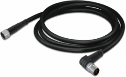 Sensor actuator cable, M8-cable socket, straight to M12-cable plug, angled, 3 pole, 1 m, PUR, black, 4 A, 756-5508/030-010