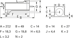 Wirewound resistor, 2.2 kΩ, 25 W, ±5 %