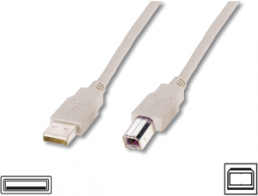 USB 2.0 Adapter cable, USB plug type A to USB plug type B, 5 m, beige