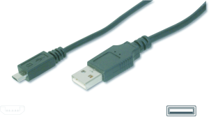 USB 2.0 Adapter cable, USB plug type A to micro-USB plug type B, 1 m, black