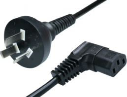 Device connection line, China, plug type I, straight on C13 jack, angled, H05VV-F3G1.0mm², black, 2.5 m