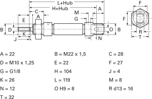 Miniature cylinder, single-acting, 1.5 to 10 bar, Kd. 25 mm, Hub 10 mm, 28.19.010
