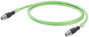PROFINET cable, M12-plug, straight to M12-plug, straight, Cat 6A, S/FTP, PVC, 0.5 m, green