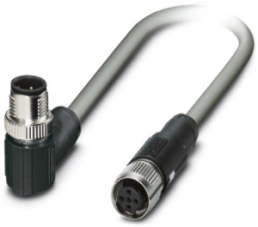 Sensor actuator cable, M12-cable plug, angled to M12-cable socket, straight, 5 pole, 0.5 m, PVC, gray, 4 A, 1405973