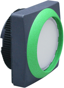 Pushbutton switch, illuminable, latching, waistband square, white, front ring green, mounting Ø 22.3 mm, 1.30.270.961/2205