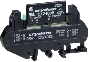 Solid state relay, 280 VAC, zero voltage switching, 3-15 VDC, 5 A, DIN rail, DRA1-CX240D5-B
