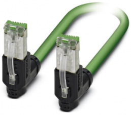 Patch cable, RJ45 plug, angled to RJ45 plug, angled, Cat 5, SF/TQ, PVC, 0.3 m, green