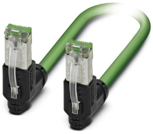 Patch cable, RJ45 plug, angled to RJ45 plug, angled, Cat 5, SF/TQ, PUR, 2 m, green