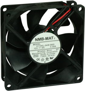 DC axial fan, 12 V, 80 x 80 x 25 mm, 66 m³/h, 34 dB, ball bearing, NMB-Minebea, 3110KL-04W-B50-P00
