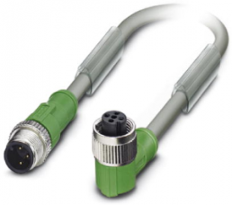 Sensor actuator cable, M12-cable plug, straight to M12-cable socket, angled, 3 pole, 1.5 m, PUR, gray, 4 A, 1456831