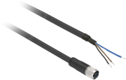 Sensor actuator cable, M8-cable socket, straight to open end, 3 pole, 10 m, PUR, black, 4 A, XZCP0566L10