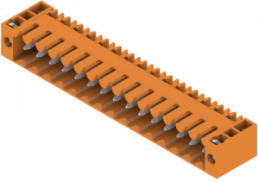 Pin header, 15 pole, pitch 3.5 mm, angled, orange, 1607170000
