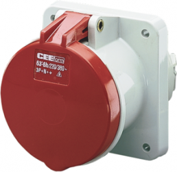 CEE surface-mounted socket, 5 pole, 63 A/400 V, gray/red, 6 h, IP44, 1252A
