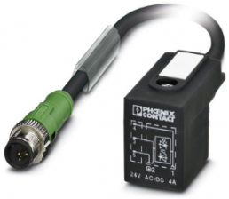 Sensor actuator cable, M12-cable plug, straight to valve connector DIN shape B, 3 pole, 0.3 m, PUR, black, 4 A, 1435137