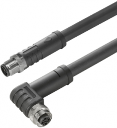 Sensor actuator cable, M12-cable plug, straight to M12-cable socket, angled, 4 pole, 10 m, PUR, black, 12 A, 2050461000