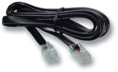 Modular cable, RJ10 plug, straight to RJ10 plug, straight, 0.3 m, black