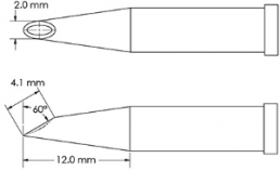 Soldering tip, Hoof shape, Ø 2 mm, (L) 16 mm, GT4-HF6020V