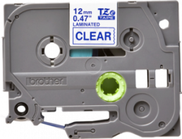 Labelling tape cartridge, 12 mm, tape transparent, font blue, 8 m, TZE-133