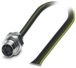 Sensor actuator cable, M12-flange socket, straight to open end, 6 pole, 0.2 m, 8 A, 1415303
