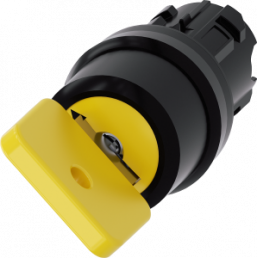 Key switch O.M.R, unlit, latching, waistband round, yellow, 90°, trigger position 0, mounting Ø 22.3 mm, 3SU1000-4JF01-0AA0