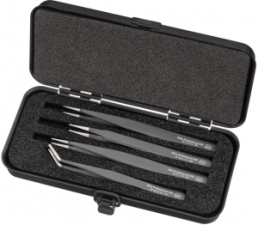 ESD SMD tweezers kit (4 tweezers), uninsulated, Chrome-nickel-stainless steel, 130 mm, ZP99014002
