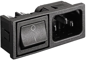 Plug C14, 3 pole, snap-in, plug-in connection, black, BZM27/Z0000/59B