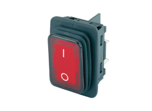 Rocker switch, red, 2-pole, On-Off, 20 (4)A/250 VAC, 10 (8) A/250 VAC, IP65