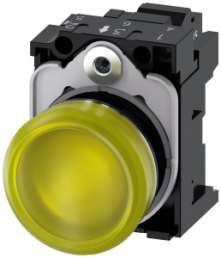 Indicator light, 22 mm, round, metal, high gloss,yellow, lens, smooth, 110 V AC