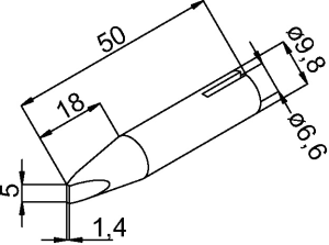 Soldering tip, Chisel shaped, Ø 9.8 mm, (T x L x W) 1.4 x 50 x 9.8 mm, 0832VD/SB