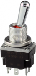 Toggle switch, metal, 2 pole, groping/latching, (Off)-On, 5 A/28 VDC, silver-plated, 2MT1-4