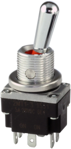 Toggle switch, metal, 1 pole, groping/latching, (On)-Off-(On), 5 A/28 VDC, silver-plated, 1MT1-5
