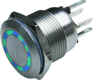 Pushbutton, 1 pole, silver, illuminated  (green/blue), 0.05 A/24 V, mounting Ø 19.2 mm, IP66, MPI002/28/D5
