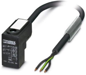 Sensor actuator cable, valve connector DIN shape C to open end, 3 pole, 5 m, PVC, black, 4 A, 1439528