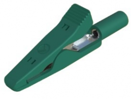 Miniature alligator clip, green, max. 4 mm, L 41.5 mm, CAT O, socket 2 mm, MA 1 GN