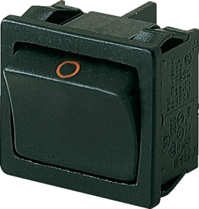 Rocker switch, black, 2 pole, (On)-Off, pushbutton (Form A (N/O)), 4 (2) A/250 VAC, IP40, unlit, printed