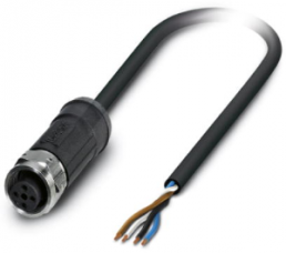 Sensor actuator cable, M12-cable socket, straight to open end, 4 pole, 10 m, PE-X, black, 4 A, 1454095