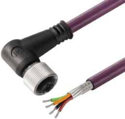 Bus line, M12 socket, angled to open end, PVC, 1.5 m, purple