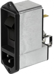 IEC inlet filter C14, 50 to 60 Hz, 10 A, 250 VAC, faston plug 6.3 mm, 3-100-821
